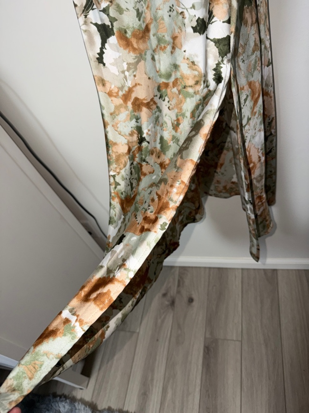 Floral Satin Slip Maxi Dress in Sage and Rust - Picture 2 of 3